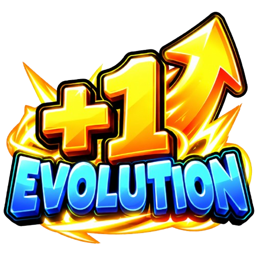 +1 Evolution artwork with a gold arrow and blue lettering