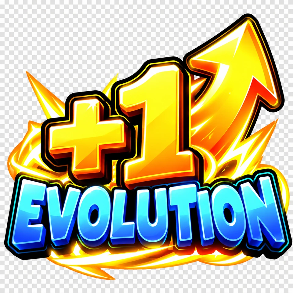 +1 Evolution artwork with a gold arrow and blue lettering